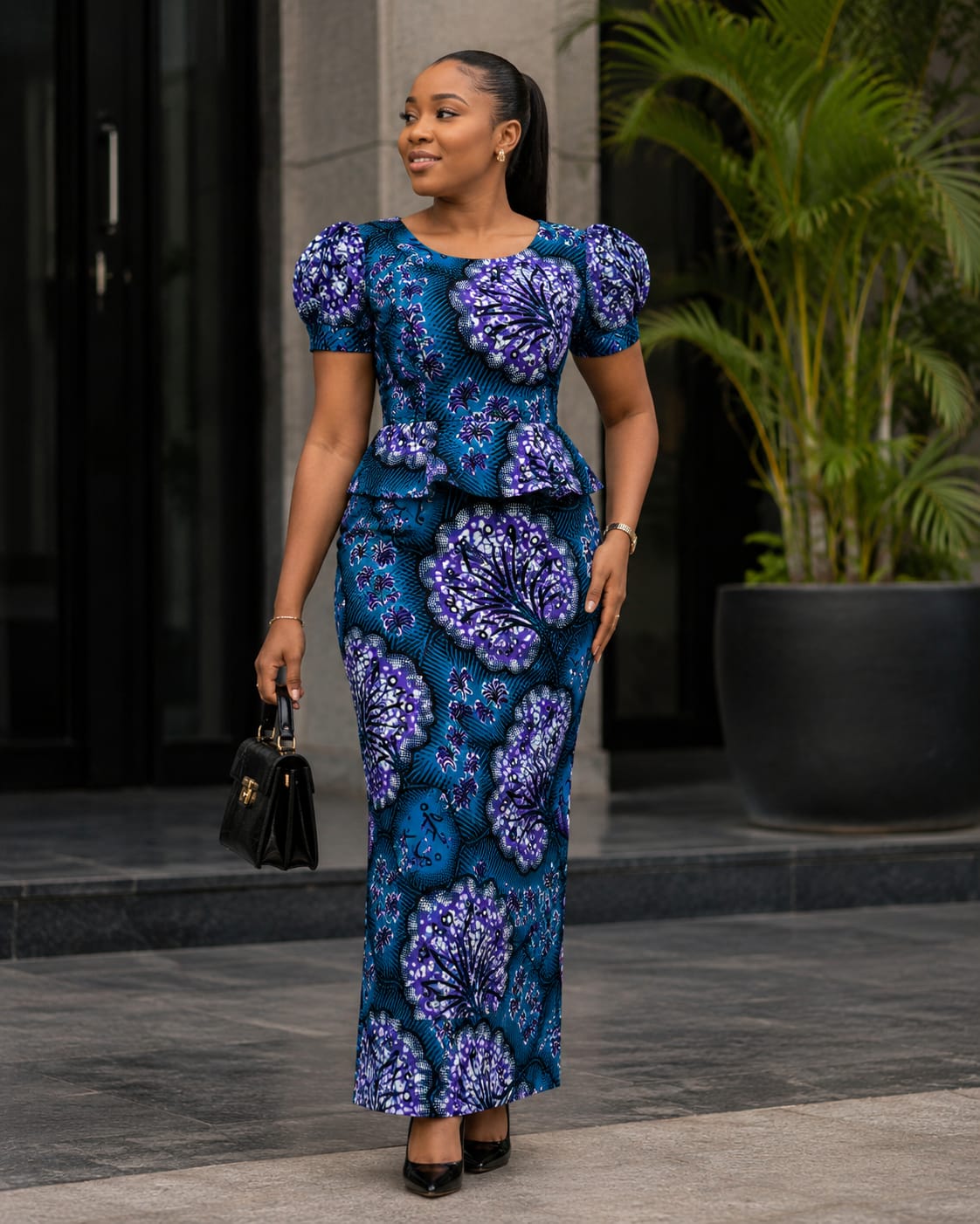 Blue & Purple Floral Kitenge Dress